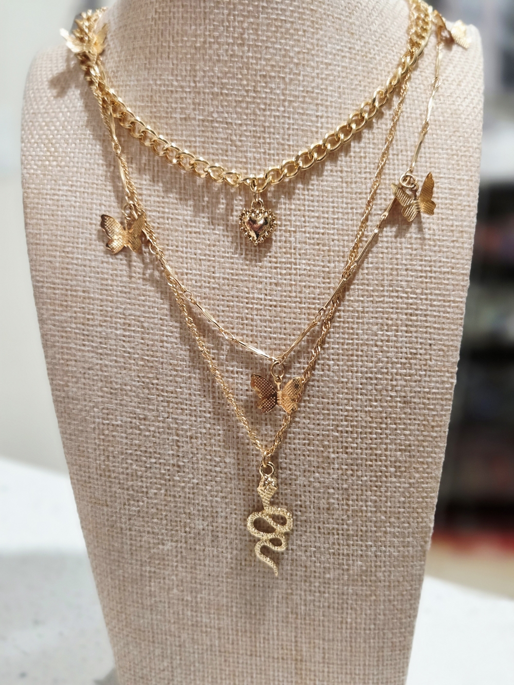 Gold Butterfly & Snake Layered Necklace Set